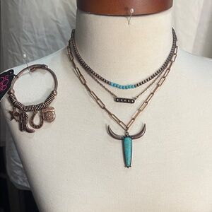 Paparazzi Turquoise and Bronze Layered Necklace Set